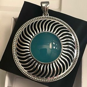 BOGO1/2 off: Artisan Crafted Sterling & Blue Chalcedony Sunray Open Pendant NWB